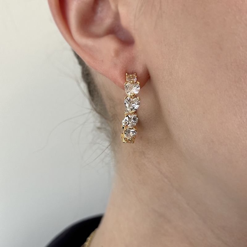 Pico - Crystal Heart Hoops i forgyldt messing